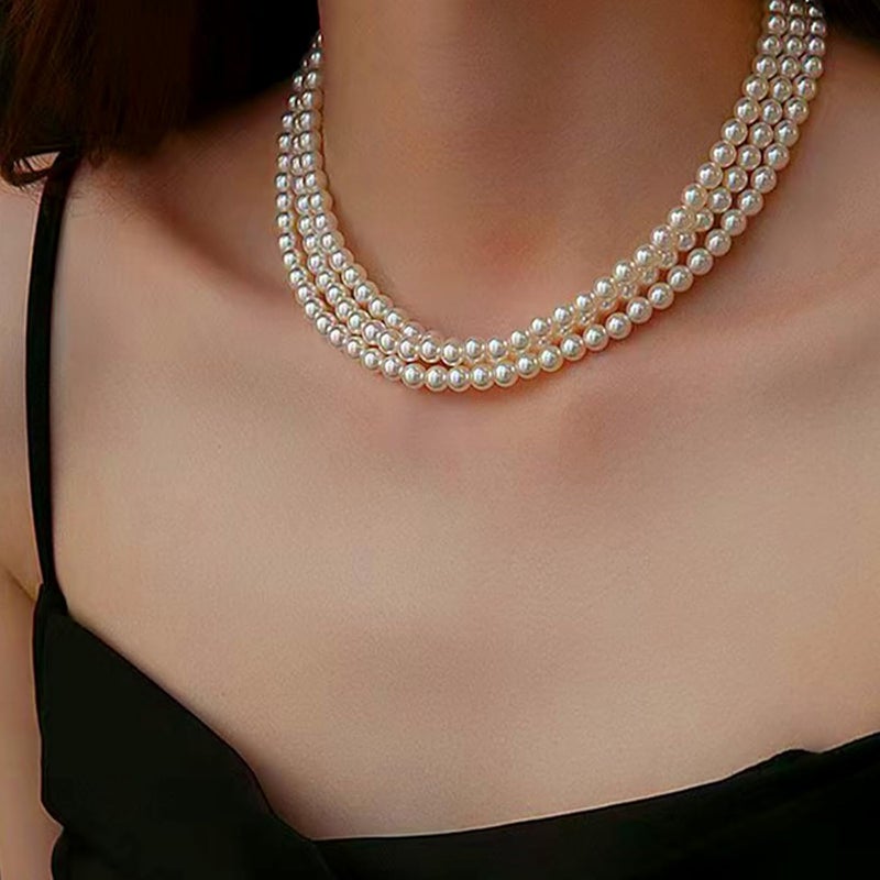 Zeffy Pearl Necklace 4MM/6MM/8MM Dainty Round Imitation Pearl Choker Necklace Wedding Pearl Necklace Delicate Jewelry for Women Simple Bridesmaid Jewelry Gifts - Image 4
